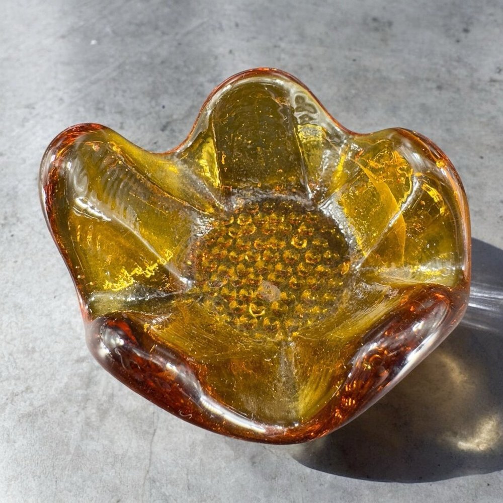 Vintage Italian Glass Trinket Dish Small Bowl Abstract Shape Venetian Glass VTG